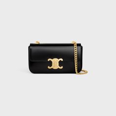 CHAIN SHOULDER BAG CLAUDE in shiny calfskin Celine Shoulder Bag, Celine Triomphe, Bags Aesthetic, Celine Bag, Chain Shoulder Bag, Small Leather Goods, Chain Bags, Luxury Handbags, Mini Bag