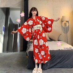 Great Shopping Lady Retro Cosplay Kimono Yukata Japanese Sakura Bathrobe Floral Home Sleepwear, Stunning Womens Dresses Kimono Pajamas, Flower Kimono, Traditional Japanese Kimono, Traditional Kimono, Japanese Dress, Pajama Dress, Womens Kimono, Chinese Dress, Outfits Winter