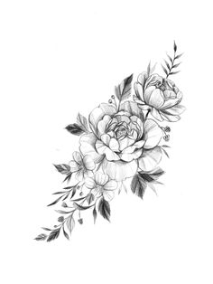 a black and white drawing of flowers