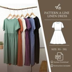 an image of clothes hanging on a line with the text pattern a - line linen dress