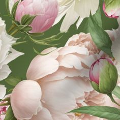 a floral wallpaper with pink and white flowers