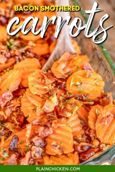 bacon smothered carrots in a glass casserole dish