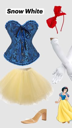 snow white cosplay costume and accessories including gloves, gloves, dress up clothes