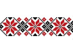 a cross stitch pattern with red and black flowers on white background, in the shape of an ornament