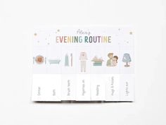 an evening routine is displayed on top of a white card with the words, sleeping routine