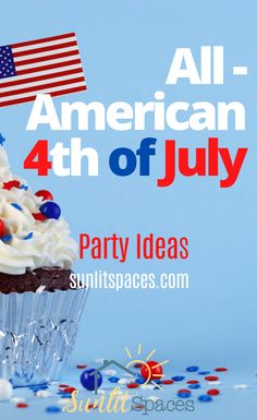 a cupcake with white frosting and american flag on top