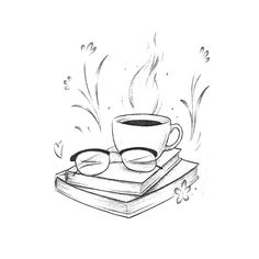 a stack of books with a cup of coffee on top