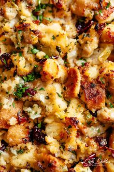 a close up view of a casserole dish with meat and cheese on it