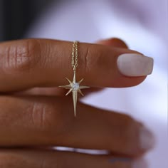 14K Real Solid Gold North Star With White Zircon Stone Minimalist Design Pendant Charm Dainty Necklace Elegance Jewelry Brilliant Surface Christmas Gift for Women ❤❤【Materials & Specifications:】 - 14K gold pendant charm and Chain - Chain thickness is 0.9mm Necklace dimensions are ❤❤pendant including handle Length :1.7cm (0,66in) ❤❤pendant Width :1.2cm(0.47in) ❤❤【Available in 4 different chain lengths】 42 cm (16.5 in) 44 cm (17.3 in) 46 cm (18.1 in) 48 cm (18.8 in) ❤❤Gold Color Option : Yello Cubic Zirconia Necklace, Party Necklace, Geometric Star, Silver Accessories, Christmas Gifts For Women, North Star, Star Pendant, Dainty Necklace, Star Necklace