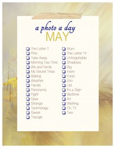 a photo to do list on a piece of paper with the words,'a photo a day may '