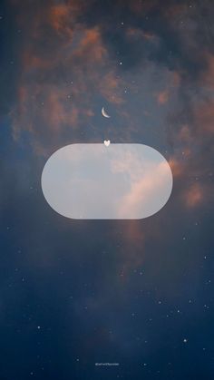 an oval shaped object floating in the sky with stars and clouds around it on a dark blue background