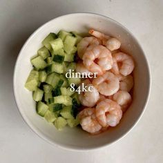 shrimp, cucumber and celery in a bowl with the words dinner 8kg