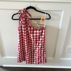 Entro Nwt Red Gingham Dress Size S Red Sleeveless Plaid Dress For Summer, Sleeveless Red Plaid Dress For Summer, Casual Red Plaid Dress For Spring, Red Sleeveless Plaid Dress For Spring, Red Plaid Mini Dress For Spring, Red Cotton Plaid Dress For Picnic, Red Mini Dress For Spring Picnic, Red Plaid Dress For Spring Picnic, Red Plaid Dress For Picnic In Spring