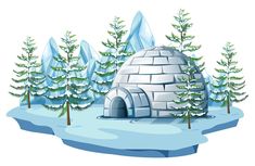 an igloose surrounded by trees and snow on a white background royalty illustration