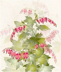 a painting of pink flowers and green leaves