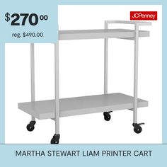 a white cart with two shelves on each side and the price is $ 250 00