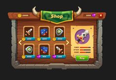 an image of a shop screen with various items on the front and back side,