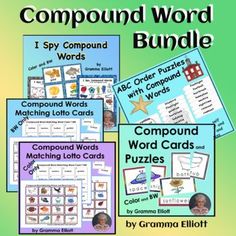 the compound word bundle includes four different words and two matching puzzles for children to use