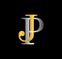 the letter p is made up of silver and gold letters on a black background,