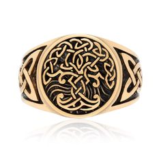 Bronze Tree of Life / Yggdrasil Ring With Knotwork | Norse Spirit Celtic Knotwork Design, Viking Rings, Yggdrasil Tree, Tree Of Life Ring, Life Ring, Norse Jewelry, Pewter Jewelry, Norse Runes, Viking Ring