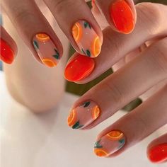 Super Cute And Stylish Ships In 5-10 Business Days Rainbow Nail, Orange Nail Designs, August Nails, Short Fake Nails, Holiday Nail, Easy Nails, Manicure Diy, Summery Nails, Blue Nail