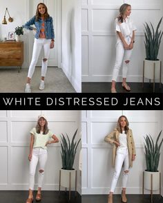 White Jeans (3 Styles + Outfit Ideas) - Merrick's Art Distressed Jeans Outfit, Japan 2023, White Ripped Jeans, White Jeans Outfit, Seasons Winter, Jeans Outfits