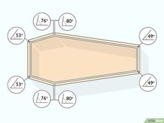 an empty shelf with measurements for the top and bottom section, labeled in different sizes