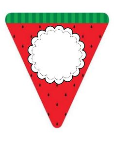 a red and green triangle with a white frame on it's side, in the shape of a watermelon