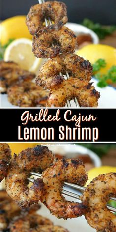 grilled cajun lemon shrimp on a fork