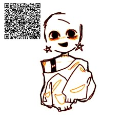 a drawing of a person with a qr code in the background