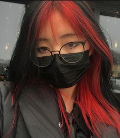 Dye Hair Red Ideas, Red Hair Streaks Short Hair, Red With Brown Roots, Red And Black Hair Asian, Red Dye Hair Ideas, Under Red Hair, Under Hair Dye Red, Black With Red Underneath Hair