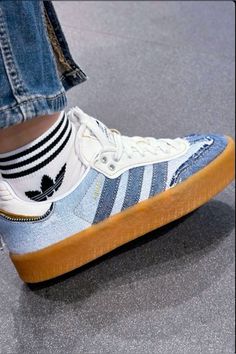 WMNS SAMBA ‘DENIM' Custom Samba Adidas, Adidas Samba Baggy Jeans, Denim Skirt Adidas Samba, Sambas Wales Bonner, Addis’s Samba, Fire Shoes, Samba Shoes, London Street Style, Fall Street Style