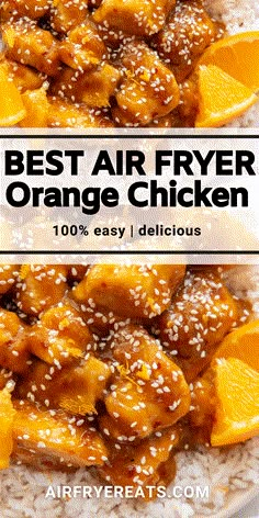 the best air fryer orange chicken is served over rice