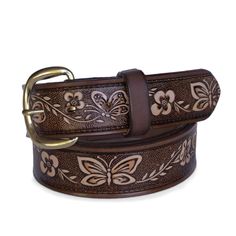 PRICES MAY VARY. BEST BELTS EVER - The 5517 Women's belt comes with a 1 _" wide medium brown two tone butterfly and floral embossed. It is great for all ages. This belt goes well with the modern design of all types of clothing design. LOCALLY SOURCED - Each belt is made 100% from locally raised cattle of handcrafted one solid piece of full grain leather. Colors can vary due to the nature of natural leather goods, item may appear slightly different then pictured. HIGH-PERFORMANCE MATERIAL - Our l Gucci Marmont Belt, Mazzy Star, Branded Belts, Studded Belt, Brown Belt, Women's Belt, Genuine Leather Belt, Leather Silver, Medium Brown