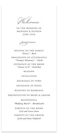 the wedding program is shown in black and white