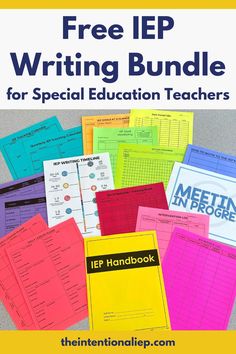 the free iep writing bundle for special education teachers is on display in this book