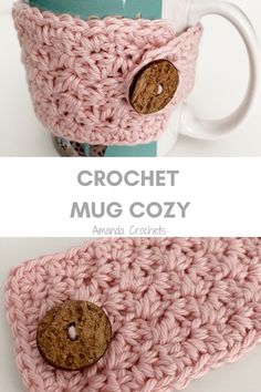 the crochet mug cozy has two buttons on it