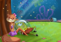 a cartoon character sitting on the ground next to a tree with bubbles in its mouth