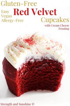 the cover of gluten - free red velvet cupcakes with cream cheese frosting