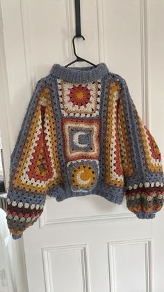 Crochet Sweater Sun And Moon Crochet, Colorful Crochet Sweater, Granny Stitch, Moon And Sun, Kawaii Crochet