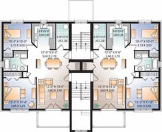 the floor plan for an apartment with three bedroom and two bathroom units on each side