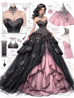 Fantasy Dress Design, Sims4 Clothes, Sketches Dresses, High Design, Dress Drawing