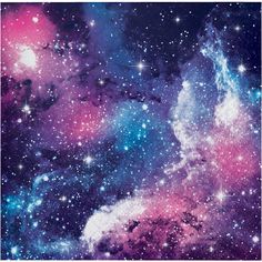 an image of the galactic sky with stars and clouds in blue, pink, and purple