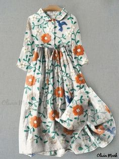 Olivia Mark - Collared Belted Shirt Dress with Button Details and Digital Print Summer Floral Dress, Airy Dress, Cotton Linen Dresses, Belted Shirt Dress, Boho Patterns, Mode Inspo, Polyester Dress, 4 Seasons, Look Vintage