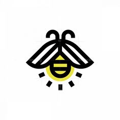 a black and yellow bee logo on a white background