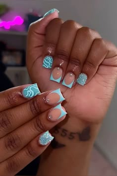 Baby Blue Nails, Blue Acrylic Nails, Simple Gel Nails