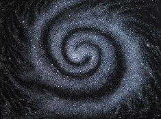 an image of a black and white swirl with stars in the sky behind it on a dark background