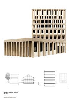 an architectural drawing of a building with multiple levels