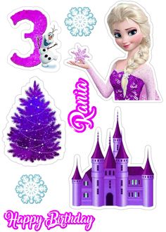 the frozen princess birthday card is decorated with purple and white decorations, including a snowflake