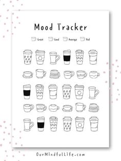 Coffee Mood Tracker, Aesthetic Mood Tracker, Mindfulness Printables, Mood List, Coffee Mood, Our Mindful Life, Birthday Tracker, Tracker Free, Bullet Journal Banner Coffee Mood Tracker, Mood List, Coffee Mood, Birthday Tracker, Tracker Free, Plan For Life